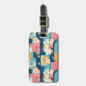 ヴィンテージ水色フローラ抽象芸術パターン(5) ラゲッジタグ (正面縦)