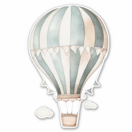 ヴィンテージ水色ブルーとクリーム熱気球 シール (正面)