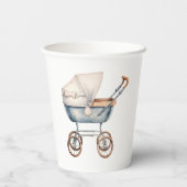 ヴィンテージ水色ブルーベビーキャリッジベビーシャワー 紙コップ (裏面)
