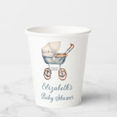 ヴィンテージ水色ブルーベビーキャリッジベビーシャワー 紙コップ (正面)