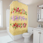 ヴィンテージ水色ブルーミング春の花黄色 シャワーカーテン (インサイチュ)