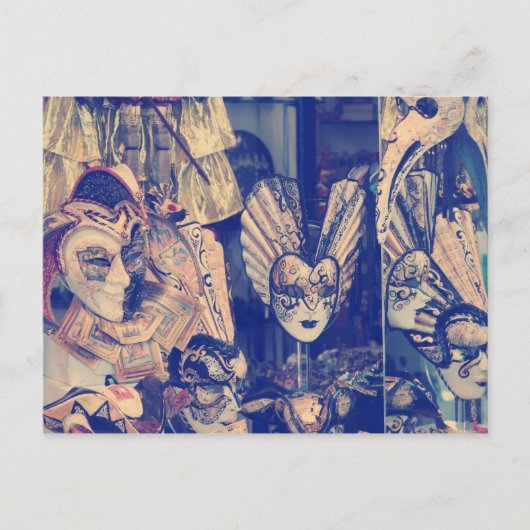 ヴィンテージ水色ベネチアのマスク ポストカード (正面)