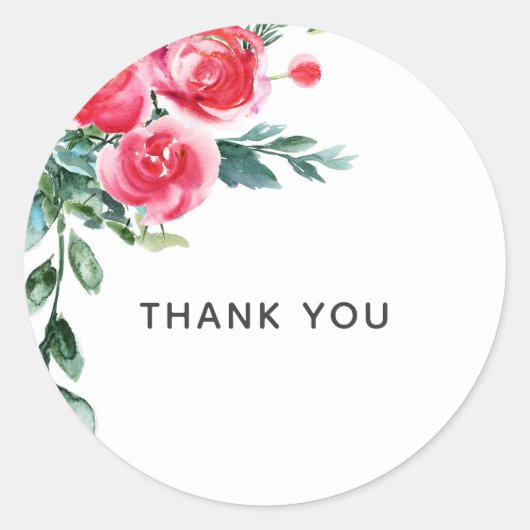 ヴィンテージ水色ポピー素朴レッドフローラ葉 ラウンドシール (正面)