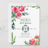 ヴィンテージ水色ポピー素朴レッドフローラ葉 招待状 (正面)