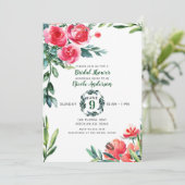 ヴィンテージ水色ポピー素朴レッドフローラ葉 招待状 (スタンド正面)