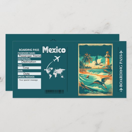 ヴィンテージ水色メキシコボーディングパスカード (正面/裏面)