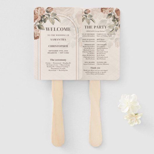 ヴィンテージ水色ラスティテラコッタバラプログラム ハンドファン (正面&裏面)