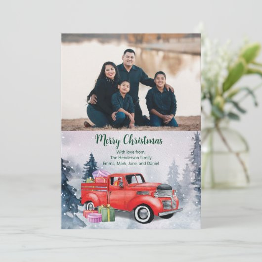 ヴィンテージ水色レッドクリスマストラックパーティー シーズンカード (スタンド正面)