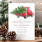 ヴィンテージ水色レッドトラッククリスマスパーティー 招待状