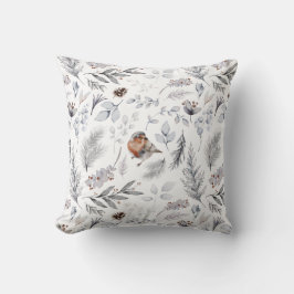 ヴィンテージ水色ロビンクリスマスウィンターパターン クッション