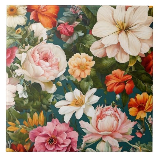 ヴィンテージ水色人気があるフローラ収集 タイル (正面)