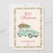 ヴィンテージ水色手書きグリーンカークリスマス シーズンカード (正面)