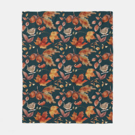 ヴィンテージ水色秋季秋模様 フリースブランケット