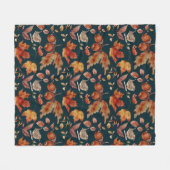 ヴィンテージ水色秋季秋模様 フリースブランケット (正面(横))