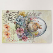 ヴィンテージ水色素朴ウサギ復活卵フローラ ジグソーパズル (横)