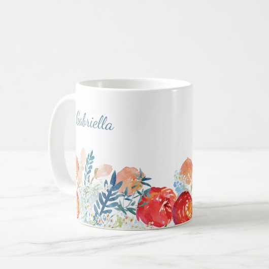 ヴィンテージ水色花模様(青) コーヒーマグカップ (正面左)