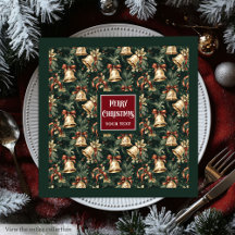 ヴィンテージ水色金ゴールドクリスマスベルナプキン