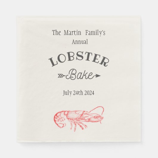 ヴィンテージ水色 – 赤ロブスター スタンダードランチョンナプキン (正面)