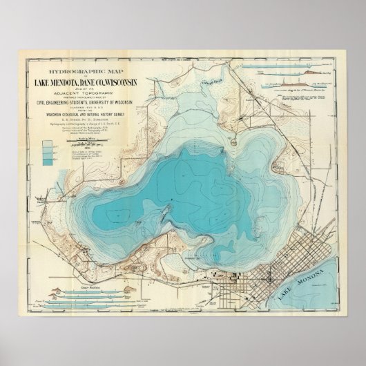 ヴィンテージ水路図メンドタ湖 ポスター (正面)