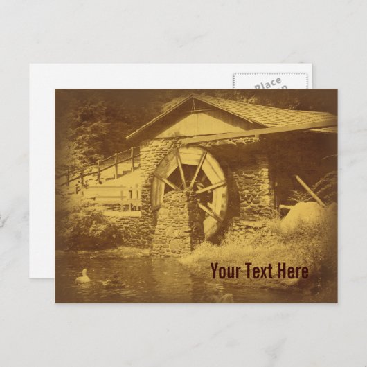 ヴィンテージ水車の池カスタマイズ可能はがき ポストカード (正面/裏面)