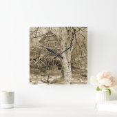 ヴィンテージ水車 スクエア壁時計 (ホーム)