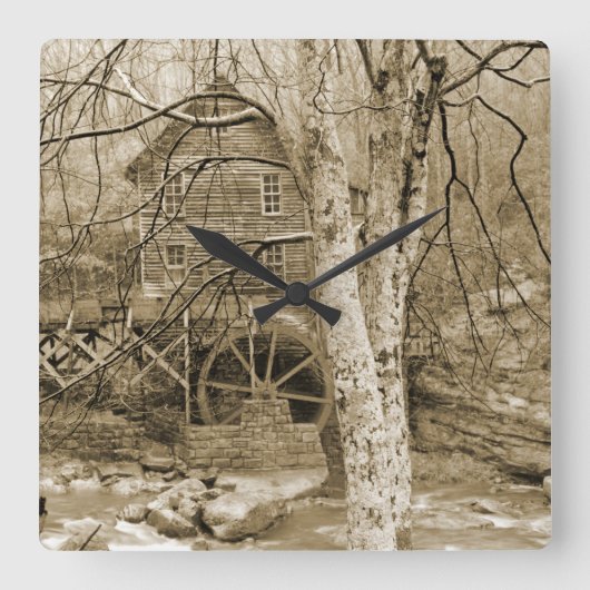ヴィンテージ水車 スクエア壁時計 (正面)