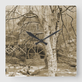 ヴィンテージ水車 スクエア壁時計