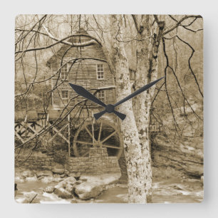ヴィンテージ水車 スクエア壁時計