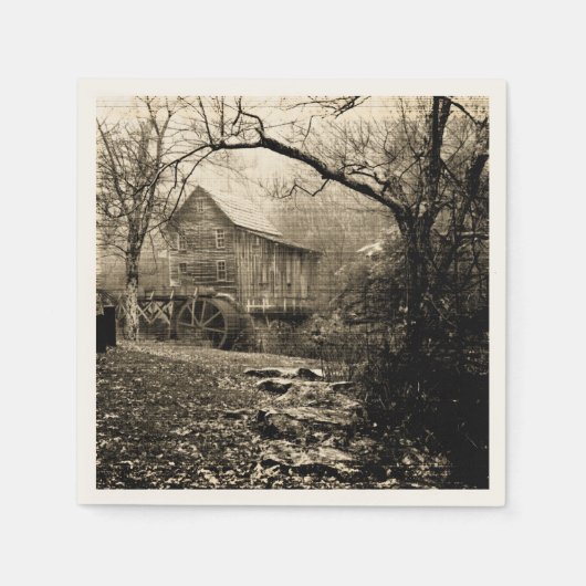 ヴィンテージ水車 スタンダードカクテルナプキン (正面)