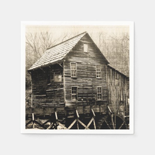 ヴィンテージ水車 スタンダードカクテルナプキン (正面)