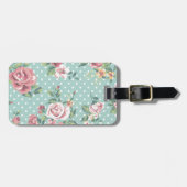 ヴィンテージ汚れた上品なフローラティール（緑がかった色）ピンクガーリー ラゲッジタグ (正面横)