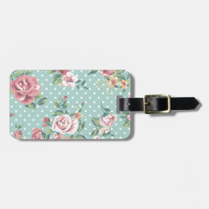 ヴィンテージ汚れた上品なフローラティール（緑がかった色）ピンクガーリー ラゲッジタグ