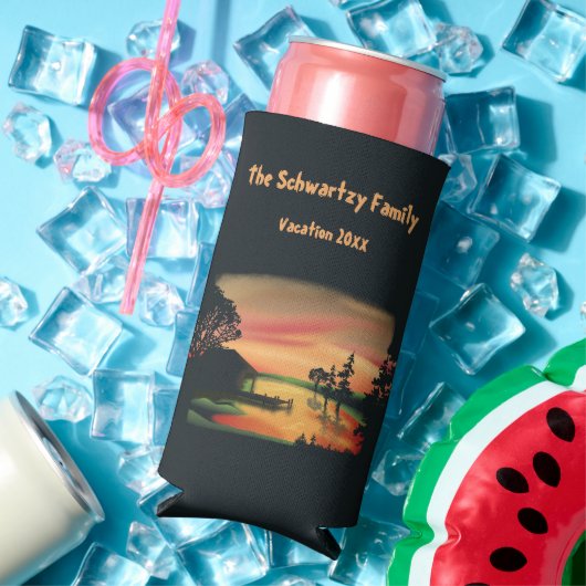 ヴィンテージ池サンセットポントーンエスケープグリーンレッド スリム缶クーラー (インサイチュ 夏)