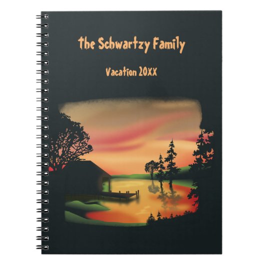 ヴィンテージ池サンセットポントーンエスケープグリーンレッド ノートブック (正面)