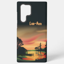 ヴィンテージ池サンセットポントーンエスケープグリーンレッド SAMSUNG GALAXY S22 ULTRAケース