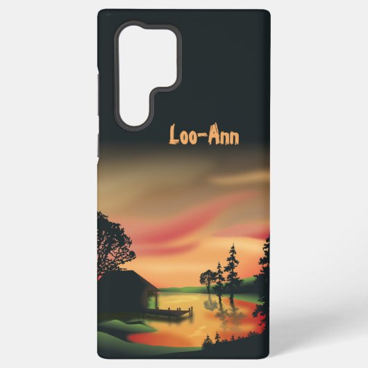 ヴィンテージ池サンセットポントーンエスケープグリーンレッド SAMSUNG GALAXYケース (裏面)