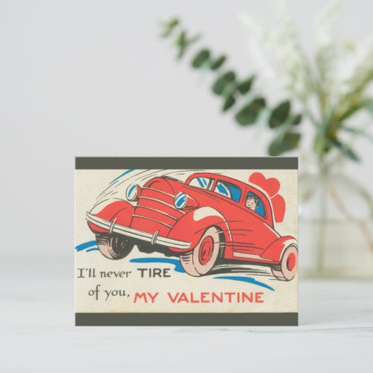 ヴィンテージ決して車のバレンタイン ポストカード (スタンド正面)