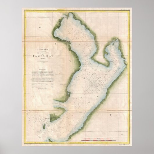 ヴィンテージ沿岸タンパ湾の地図(1855) ポスター (正面)
