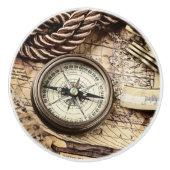 ヴィンテージ沿岸ビーチ航海のアンティークコンパス セラミックノブ (正面)