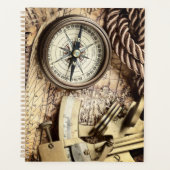 ヴィンテージ沿岸ビーチ航海のアンティークコンパス プランナー手帳 (正面)