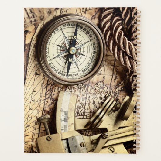 ヴィンテージ沿岸ビーチ航海のアンティークコンパス プランナー手帳 (裏面)