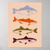 ヴィンテージ沿岸魚釣り魚コースタルレイクキャビン ポスター (正面)