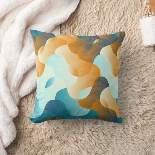 ヴィンテージ波パターン、青と茶色。 クッション (ブランケット)