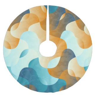 ヴィンテージ波パターン、青と茶色。 ブラッシュドポリエステルツリースカート