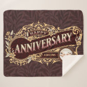 ヴィンテージ波状タイポグラフィアニバーサリーギフトブラウン シェルパブランケット (正面(横))