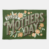 ヴィンテージ波状タイポグラフィ母の日のギフトグリーン キッチンタオル (横)