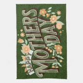 ヴィンテージ波状タイポグラフィ母の日のギフトグリーン キッチンタオル (縦)