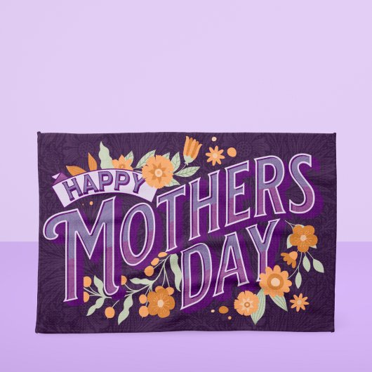 ヴィンテージ波状タイポグラフィ母の日ギフトパープル キッチンタオル