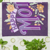 ヴィンテージ波状タイポグラフィ母の日ギフトパープル キッチンタオル (折り畳み)