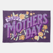 ヴィンテージ波状タイポグラフィ母の日ギフトパープル キッチンタオル (横)